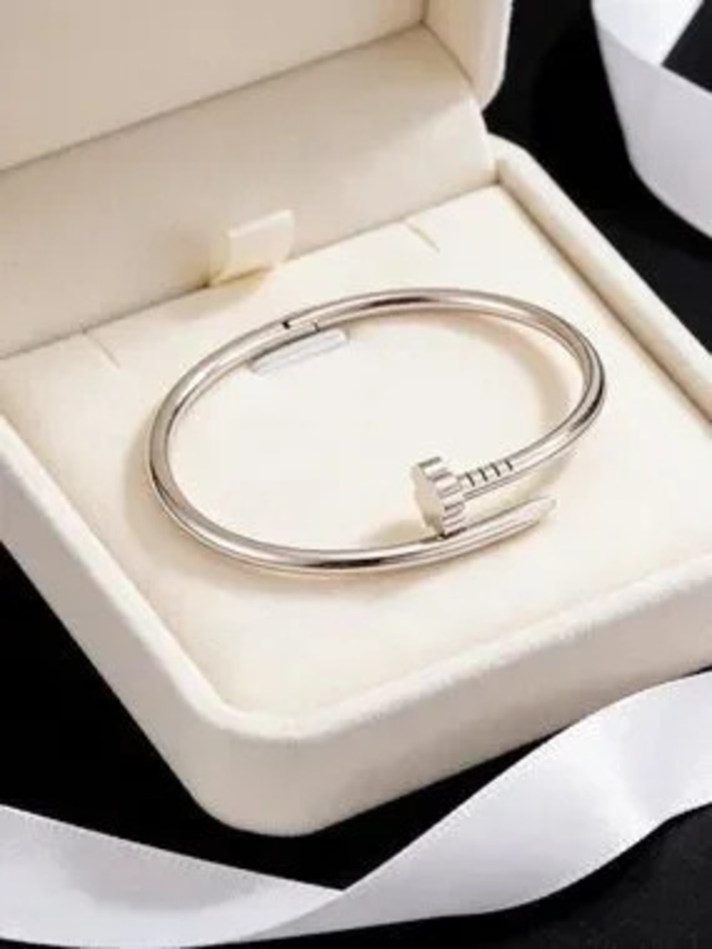 Modern Silver Nail Cuff Bracelet